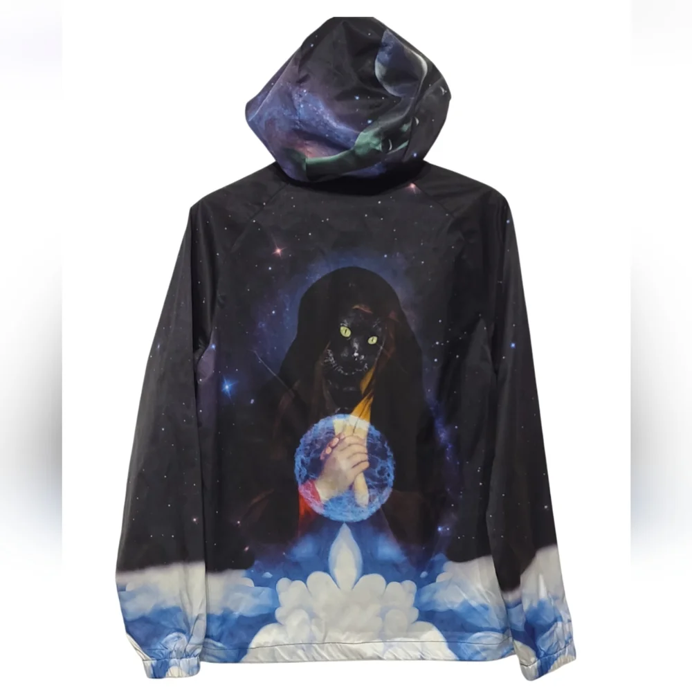 Cosmic Cat Galaxy Gypsy Anorak Jacket RipNDip  Graphic Hoodie Black Small